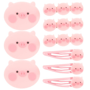 9pcs Hairpin Pink Decor Bangs Hair Clip Hair Accessories for Girls No Slip Snap Barrettes Girl Cartoon Hairpin Zinc Alloy Resin Pink Cartoon Pig Clip