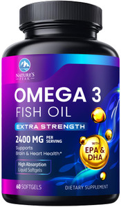 Omega 3 Fish Oil 2400 mg - Triple Strength Fish Oil Omega 3 Capsules - Essential Fatty Acids EPA & DHA Supplement - Best Brain & Heart Health Support