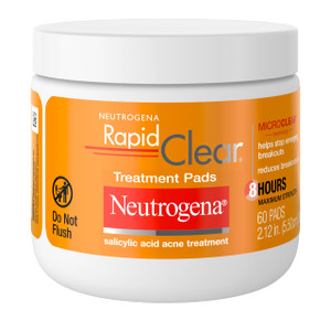 Neutrogena Rapid Clear Maximum Strength Acne Treatment Pads - Salicylic Acid Formula, Face Cleansing Pads, Oil Remover, Fights Pimples, 60 Count, Res