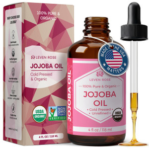 Leven Rose Jojoba Oil Organic, Pure Cold Pressed Carrier Oil, Natural Unrefined Moisturizer for Skin Hair and Nails 4 oz