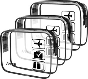 ANRUI TSA Approved Toiletry Bag, Quart Size Travel Toiletry Bags, Clear Toiletry bag Carry On Airport Airline Compliant Bag, Clear Pouch Bag 3 Pack,