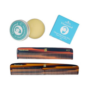 Unscented Mustache Wax Kit  Extra Strong Hold Wax with 5" Tortoise Shell Styling Comb & 7" Coarse/Fine Dressing Comb for Mens Grooming