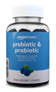 Amazon Basics Prebiotic & Probiotic Gummies, Blue Raspberry Flavor, 2 Billion CFU, Vegetarian, Gluten-Free, 50 Count