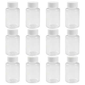 UPSTORE 12PCS Clear Empty Portable Thicken Plastic Bottles Case with White Screw Cap Holder Storage Container for Liquid Solid Powder (50ml)