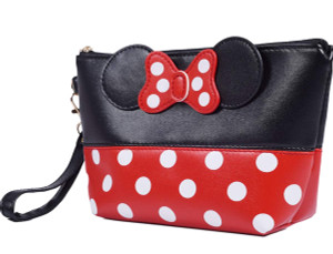 T-Juan MM Cartoon Leather Travel Makeup Handbag, Cute Portable Cosmetic bag Toiletry Pouch for Women Teen Girls Kids (Black)