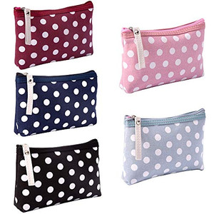 HappyDaily Pack of 5 Fashion Design Muliti-Functional Bag Makeup Bag Cosmetic Pouch Travel Toiletry Carrying Purse (Polka Dot(Pink/Red/Sky Blue/Dark