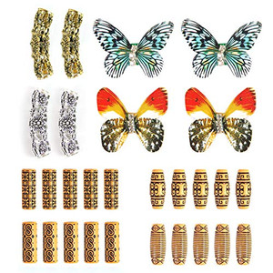 Dsoar Hair Tube Beads Spiral Hair Coils Butterfly Cuff Beads for Dreadlocks Braids,22 Pcs Hair Jewelry for Braiding Hair Decoration,Hair Barrettes Lo