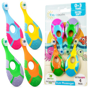 Baby Toothbrush 12 months and up - Toddler Toothbrush - Soft Bristles - Child Sized Brush Heads - infant toothbrush - Kids Tooth Brush - Easy Storage