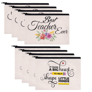 Hlonon 8 PCS Teacher Gifts Makeup Bags Cosmetic Travel Carrying Case Toiletry Pouch with Zipper in 2 Unique Designs, Teacher Appreciation Gifts, 9 x