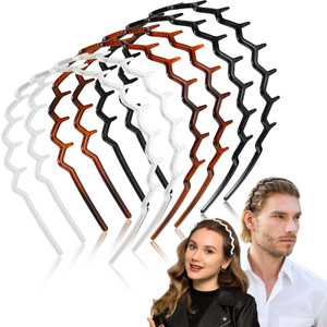 Chuangdi 6 Pieces Zigzag Headband for Thick Curly Hair Plastic Shark Tooth Comb Zig Zag Headband Plastic Wavy Teeth Hair Hoop Accessory for Women Men