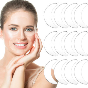 Syhood 12 Pieces Silicone Eye Wrinkle Pads Anti Aging Silicone Pads Reusable Reduce Skin Wrinkles Under Eye Patches Cleavage for Mouth and Eyes(Trans