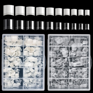 Buqikma Short Nail Tips - 1000PCS French Style Square Tips for Acrylic Nails Half Cover with Case for Salon (Clear+Natural)