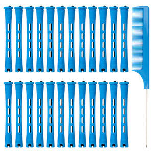 Coolrunner Hair Perm Rods Set, 60PCS Blue Plastic Curler Perming Rods with Steel Pintail Comb, DIY Hair Curler Styling Tools for Hairdressing Hair (0