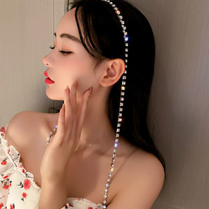 Wiwpar Rhinestone Tassel Headband for Women Girls Sparkly Rhinestone Fake Earrings Hair Chain Hair Hoop Wedding Hair Band Bridal Party Hair Accessori