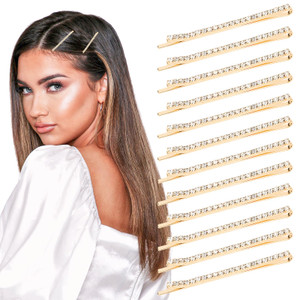 Amariver 24 Pcs Gold Rhinestone Bobby Pins Small Crystal Hairpins Bulk for Women - Sparkly, Shiny, Glitter Hair Clips and Styling Accessories