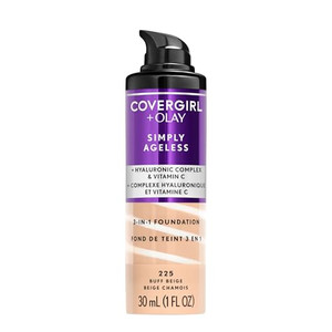 COVERGIRL & Olay Simply Ageless 3-in-1 Liquid Foundation, Matte Finish, Hyaluronic & Vitamin C Formula, 225 Buff Beige, 1 Count