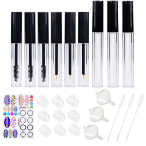 Kare & Kind 9 pcs. Empty Refillable Mascara Tube, Eyeliner Bottle, Lip Gloss Vials - Containers with Wands, Brushes, Rubber Inserts, Mini Dropper and
