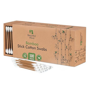 Beautiful Mind Bamboo Cotton Swabs | 500 Count Value Pack | Plastic Free | 100 percent Biodegradable | Eco-Friendly and Recyclable | Comfortable and