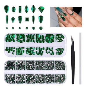 3120Pcs Black Nail Charms EBANKU 3D Black Nail Rhinestones Crystal Jewels Diamond Gems for Nail Decorations with Wax Pen Tweezers