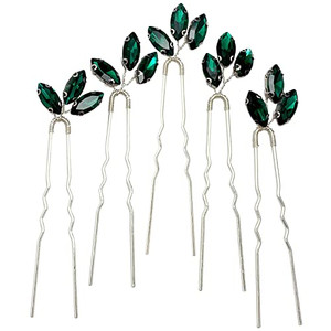 BETITETO Crystal Bridal Hair Pins Accessories 5 Pieces U-Shaped Rhinestone Headpiece for Wedding Party (Emerald Green)