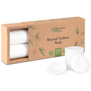 Cotton Round Pads for Face 200 Pack - 3 Layer Eye Makeup and Nail Polish Remover - Lint Free Cleansing Circle Pad for Facial Exfoliating, Toner - Tra