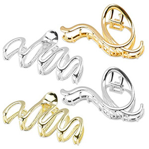 4 PCs Metal Hair Claw Clips for Women Girls 4.52 Inch Wavy Irregular Shape Hair Clips for Thin Thick Hair Accessories Gold and Silver Shark Claw Non-