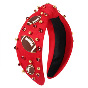 HZEYN Football Headband Game Day Headbands for Women Jeweled Crystal Football Knotted Headband Sports Fan Hair Accessories Gifts (Red)