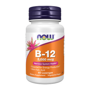 NOW Foods Supplements, Vitamin B-12 5,000 mcg, With Folic Acid, Nervous System Health*, 60 Lozenges