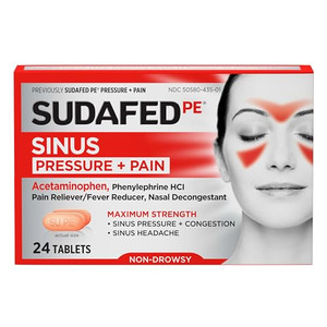 Sudafed PE Sinus Pressure + Pain Relief Tablets, Maximum Strength, Non-Drowsy, OTC Sinus Relief Medicine with Acetaminophen Pain Reliever & Phenyleph