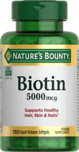 Nature's Bounty Biotin, Supports Metabolism for Cellular Energy and Healthy Hair, Skin, and Nails, 5000 mcg, 150 Softgels