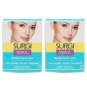Surgiwax Microwaveable Facial Hair Removal Wax, Hard Wax Kit  Stripless Hair Removal for Face, & Upper Lip, At-Home Waxing Kit for Women, 1 Oz, 2 Pa