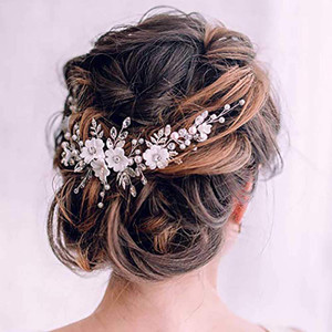 YBSHIN Bride Wedding Hair Vine Flower Girl Hair Accessory Silver Crystal Head Piece Pearl Hair Jewelry for Women