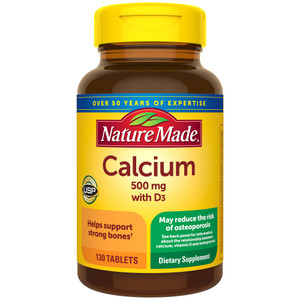 Nature Made Calcium 500 mg with Vitamin D3, Calcium and Vitamin D Supplement for Bone Support, 130 Tablets