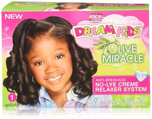 African Pride Dream Kids Olive Miracle Relaxer Regular - Contains Olive Oil, Helps Strengthen & Protect Hair, 1 Kit