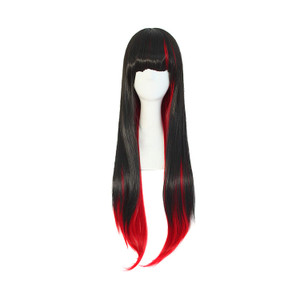MapofBeauty Women Mixed Black/Red Long Straight Flat Bangs Wig
