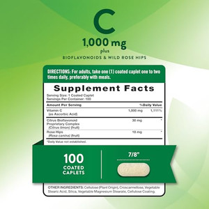Nature's Truth Vitamin C Bioflavonoids & Rose Hips | 1000mg | 100 Caplets | Vegan, Non-GMO and Gluten Free Supplement