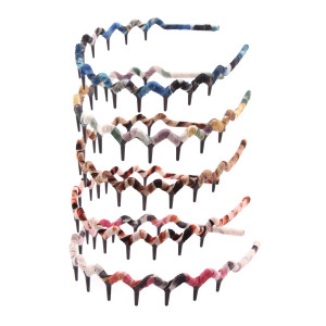 Numblartd 5 Pcs Leopard Print Wrapping Toothed Wavy Headband Zigzag Comb Hair Band - Women Fashion Hair Hoop Hairband Hair Accessory (Color Random)