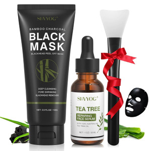 SHVYOG Blackhead Peel Off Face Mask, 3-in-1 Blackhead Remover Mask with Brush & Tea Tree Oil Serum, Charcoal Mask for Deep Cleansing Dirts, Pores, Sk