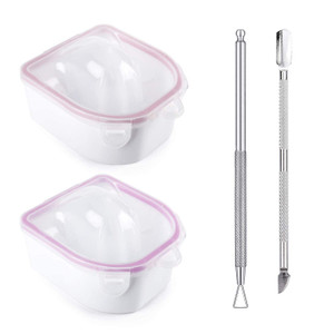 Nail Soaking Bowl, 2PCS Soak Off Gel Polish Dip Powder Remover Manicure Bowl with Triangle Cuticle Peeler and Stainless Steel Cuticle Pusher Nail Art