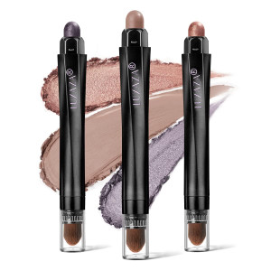 LUXAZA 3Pcs Eyeshadow Stick Set, Matte And Shimmer Creamy Eyeshadow Pencil,Eye Brightener Stick,Nude Caramel Grayish Purple Shadow Sticks Set, Waterp