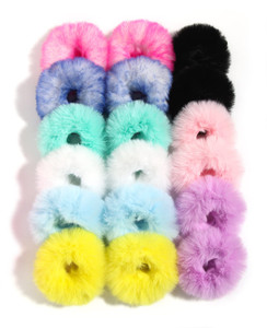 Fuzzy Furry Hair Accessories - Artificial Fuzzy Faux Fur Hair Band, Rope Hair Holder, Wristband, Hair Tie Ring, Ponytail Holder (Color Mixed, 18pcs)