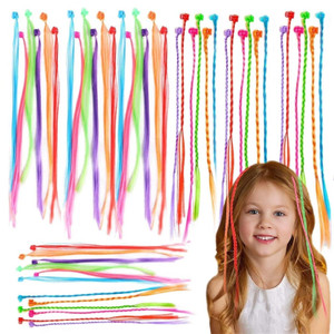 Bekecidi 48 Pack Hair Accessories for Girls, Colored Hair Extensions for Kids Nylon Rainbow Hair Clips for Toddler Kids Girls Ponytails Accessories (