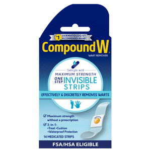 Compound W Maximum Strength One Step Invisible Wart Remover Strips with Salicylic Acid, Waterproof, Discreet Wart Removal Bandages for Common and Pla