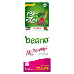 Beano Meltaways Digestive Enzyme Supplement - Strawberry Flavor, Dissolvable Supplement with Enzymes for Digestion, Gas Prevention & Bloating Relief,