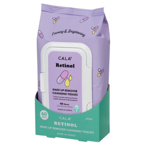 CALA Retinol Makeup Remover Cleansing Tissues, Gentle Face Wipes Remove Makeup + Waterproof Eye Makeup, Deep Clean & Moisturize, Sulfate/Paraben/Phth