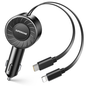 SUPERONE Retractable Car Charger with Retractable Cords, Small Fast Charge Retractable Car Phone Charger for iPhone and Android, Compatible with iPho