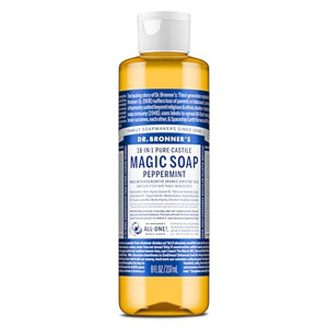 Dr. Bronner's Pure-Castile Magic Liquid Soap (Peppermint, 8 Ounce)- Made with Organic Oils, 18-in1 Uses: Face, Hair, Hand & Body Soap, Laundry, Pets-