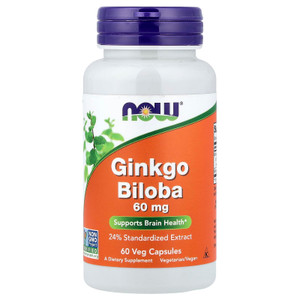 NOW Foods Ginkgo Biloba 60mg 24% Extract, 60 Capsules