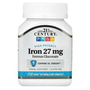 21st Century Iron 27 Mg Ferrous Gluconate Tablets, 110Count