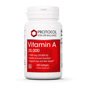PROTOCOL FOR LIFE BALANCE Vitamin A 25,000 IU - Eye, Retina, and Immune Health - 100 Softgels